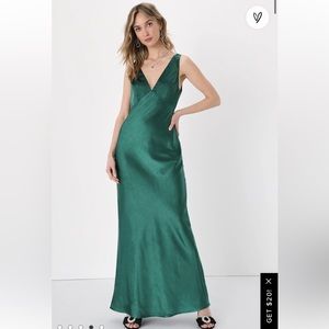 Endearing Essence Emerald Green Satin Cowl Back Maxi Slip Dress